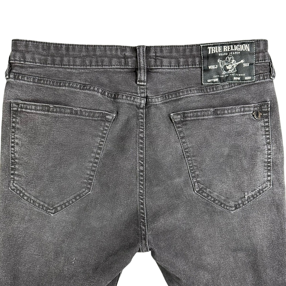 True Religion JACK Mens Size 33 Skinny Tapered Distressed Black No Flap Jeans‎